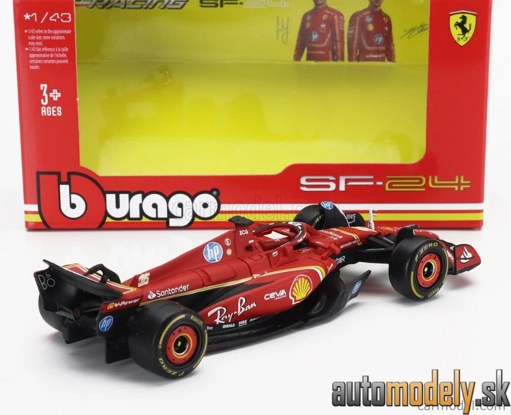 Bburago - FERRARI F1 SF-24 TEAM SCUDERIA FERRARI N 16 4th EMILIA ROMAGNA IMOLA GP 2024 CHARLES LECLERC - 1:43