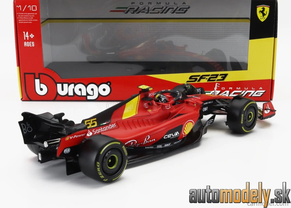Bburago - FERRARI F1 SF-23 TEAM SCUDERIA FERRARI N 55 POLE POSITION 3rd MONZA ITALY GP 2023 CARLOS SAINZ - 1:18