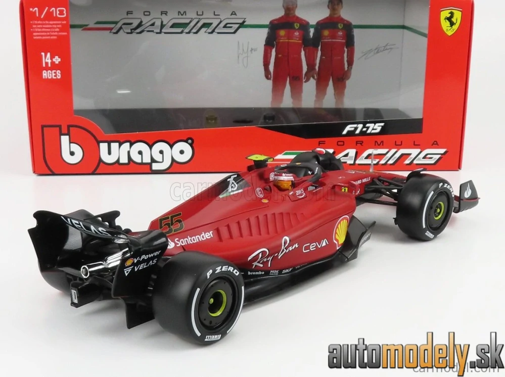 BURAGO - FERRARI - F1-75 SCUDERIA FERRARI N 55 SEASON 2022 CARLOS SAINZ - WHITE WHEELS - 1:18
