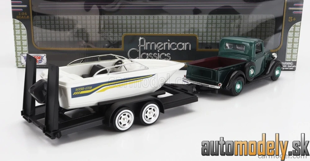 MOTOR-MAX - FORD USA - PICK-UP WITH TRAILER + BOAT 1937 - 1:24