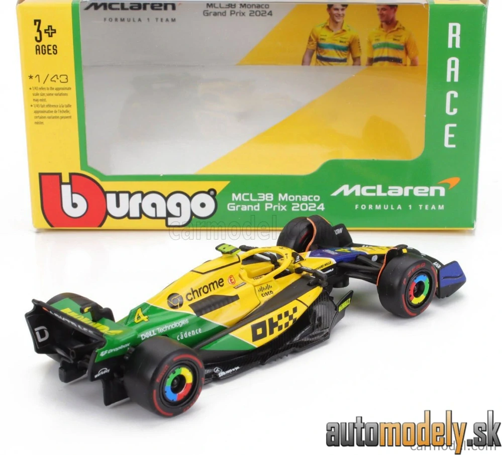 BURAGO - McLAREN - F1 MCL38 TEAM MCLAREN N 4 4th MONACO GP (SENNA 30th ANNIVERSARY) 2024 LANDO NORRIS - 1:43
