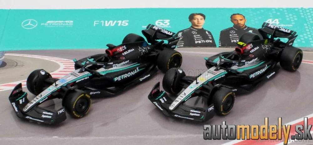 BURAGO - MERCEDES GP - SET F1 2X W15 EQ PERFORMANCE TEAM AMG PETRONAS MOTORSPORT N 44 SEASON 2024 LEWIS HAMILTON + N 63 SEASON 2024 GEORGE RUSSELL - 1:43