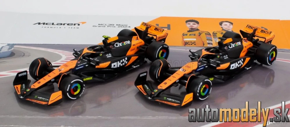 BURAGO - McLAREN - SET F1 2X MCL38 TEAM MCLAREN N 4 SEASON 2024 LANDO NORRIS + N 81 SEASON 2024 OSCAR PIASTRI - 1:43