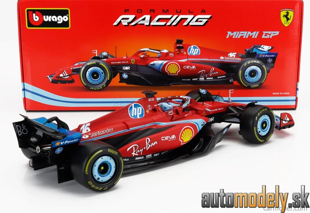 Bburago - FERRARI - F1 SF-24 TEAM SCUDERIA FERRARI N 16 3rd MIAMI GP 2024 CHARLES LECLERC - 1:18