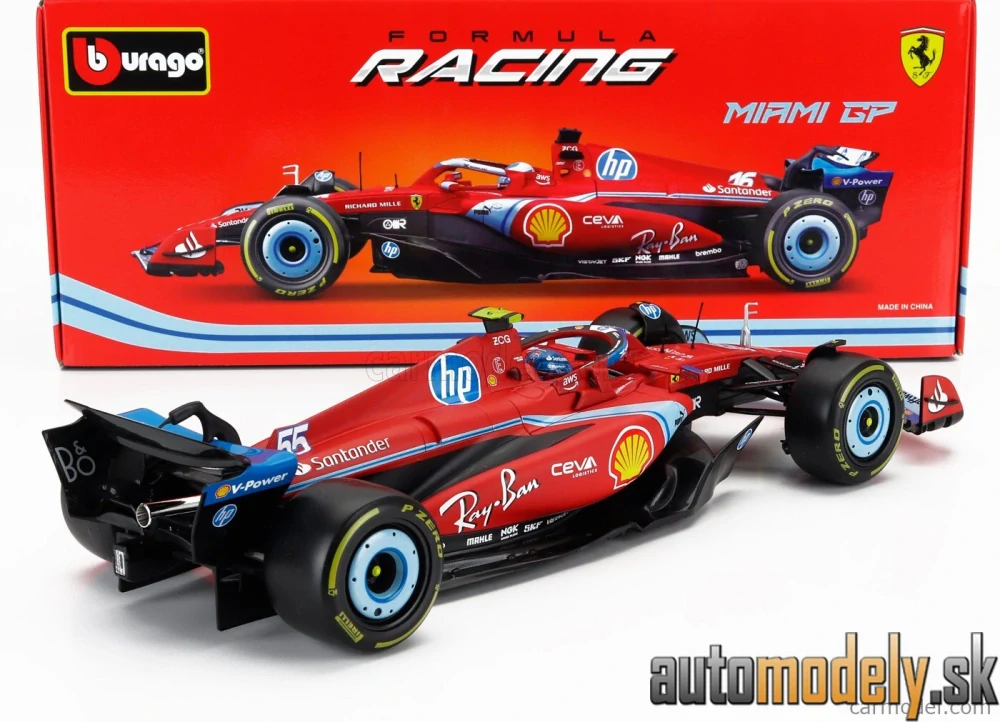 Bburago - FERRARI - F1 SF-24 TEAM SCUDERIA FERRARI N 55 5th MIAMI GP 2024 CARLOS SAINZ - 1:18