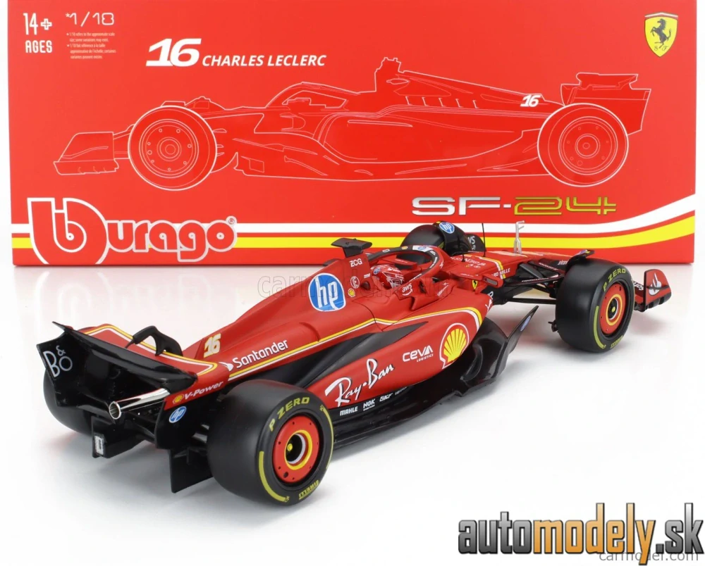 Bburago - FERRARI - F1 SF-24 TEAM SCUDERIA FERRARI N 16 4th EMILIA ROMAGNA IMOLA GP 2024 CHARLES LECLERC - 1:18