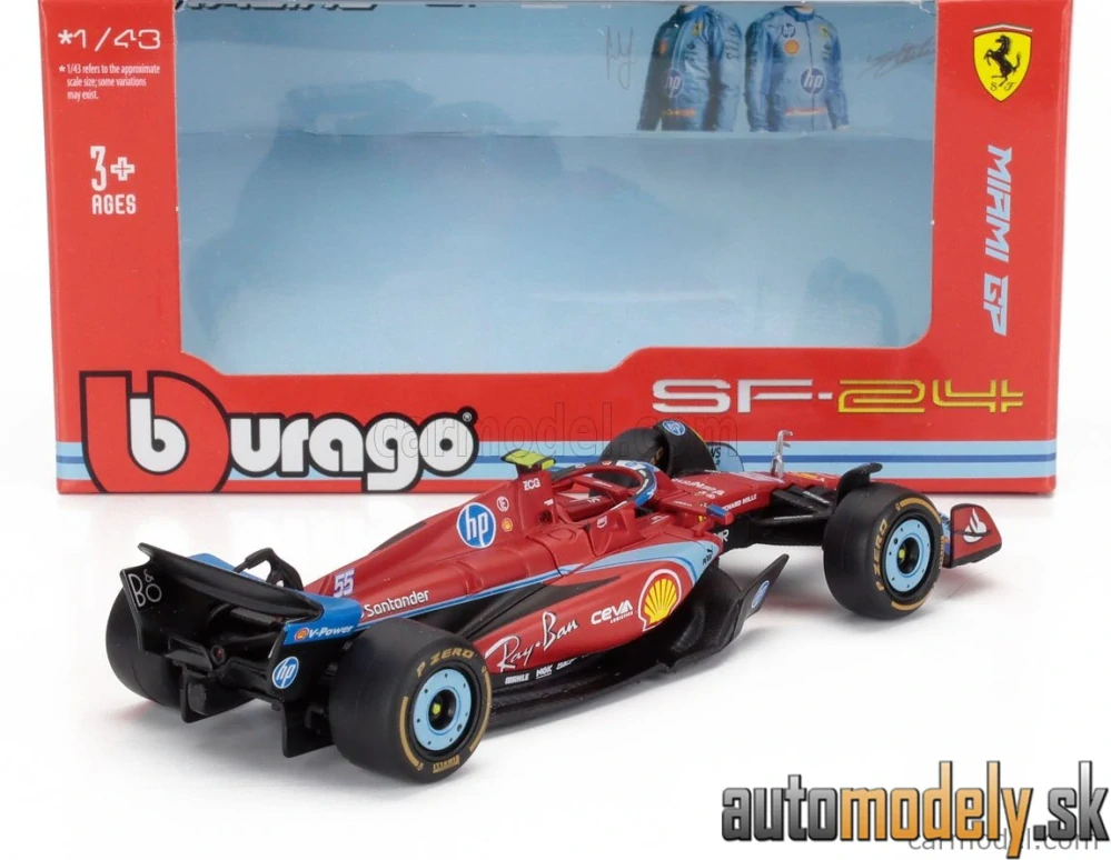 Bburago - FERRARI F1 SF-24 TEAM SCUDERIA FERRARI N 55 5th MIAMI GP 2024 CARLOS SAINZ - 1:43
