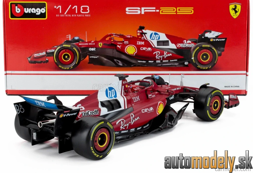 Bburago - FERRARI F1 SF-25 TEAM SCUDERIA FERRARI N 16 SEASON 2025 CHARLES LECLERC - 1:18