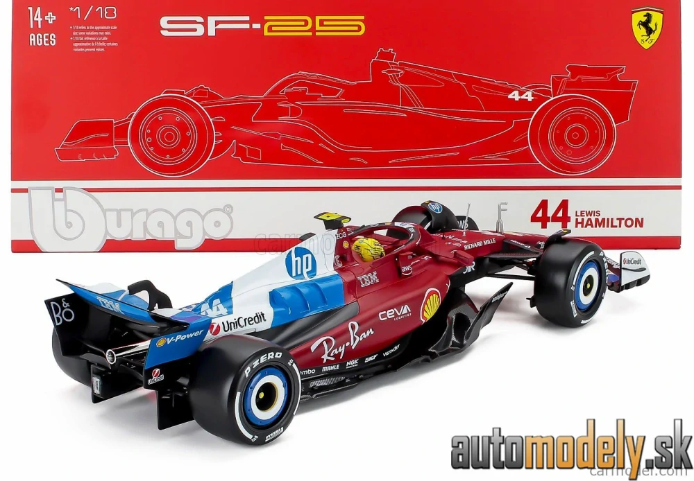 Bburago - FERRARI - F1 SF-25 TEAM SCUDERIA FERRARI HP N 44 MIAMI GP 2025 LEWIS HAMILTON - 1:18