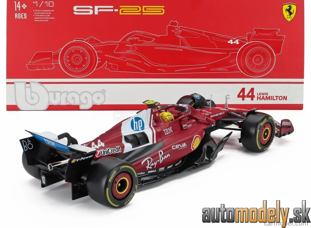Bburago - FERRARI - F1 SF-25 TEAM SCUDERIA FERRARI HP N 44 SEASON 2025 LEWIS HAMILTON - 1:18