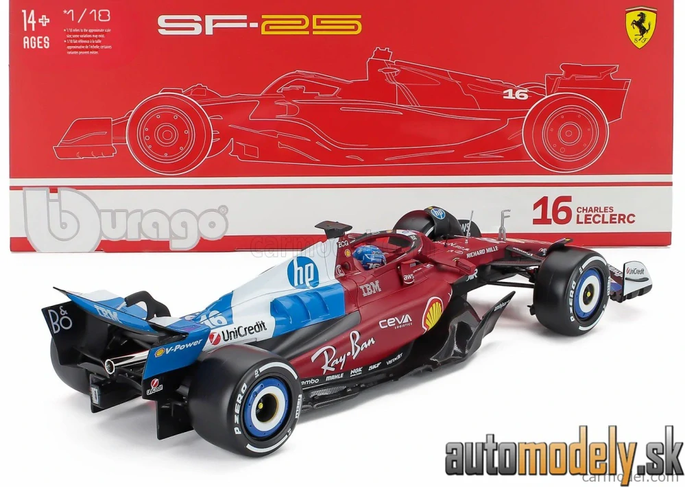 Bburago - FERRARI - F1 SF-25 TEAM SCUDERIA FERRARI N 16 MIAMI GP 2025 CHARLES LECLERC - 1:18