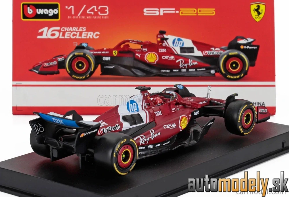 Bburago - FERRARI - F1 SF-25 TEAM SCUDERIA FERRARI HP N 16 SEASON 2025 CHARLES LECLERC - 1:43