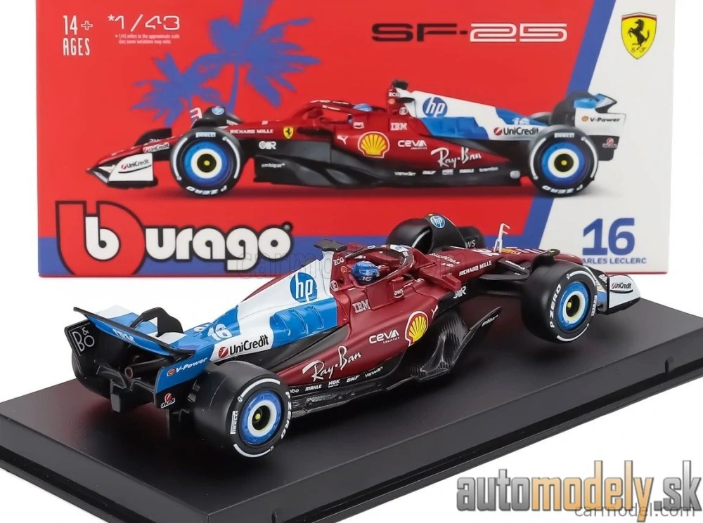 Bburago - FERRARI - F1 SF-25 TEAM SCUDERIA FERRARI HP N 16 MIAMI GP 2025 CHARLES LECLERC - 1:43