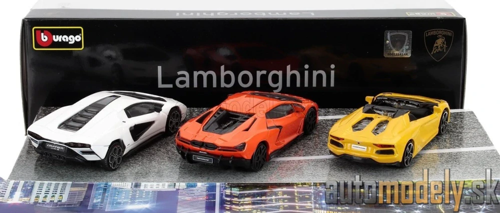 Burago - LAMBORGHINI - SET 3X REVUELTO HYBRID 2023 - AVENTADOR ROADSTER 2018 - COUNTACH LPi 800-4 2021 - 1:43