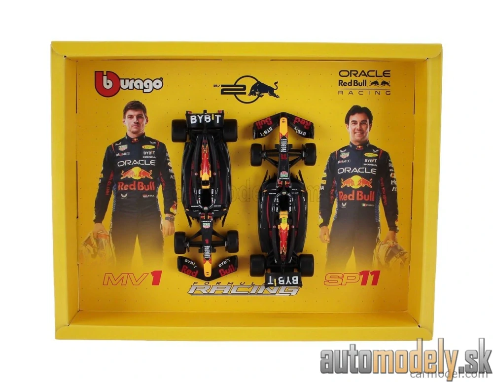 Burago - RED BULL - SET F1 2X RB20 TEAM ORACLE RED BULL RACING N 1 WORLD CHAMPION SEASON 2024 MAX VERSTAPPEN + N 11 SERGIO PEREZ - 1:43