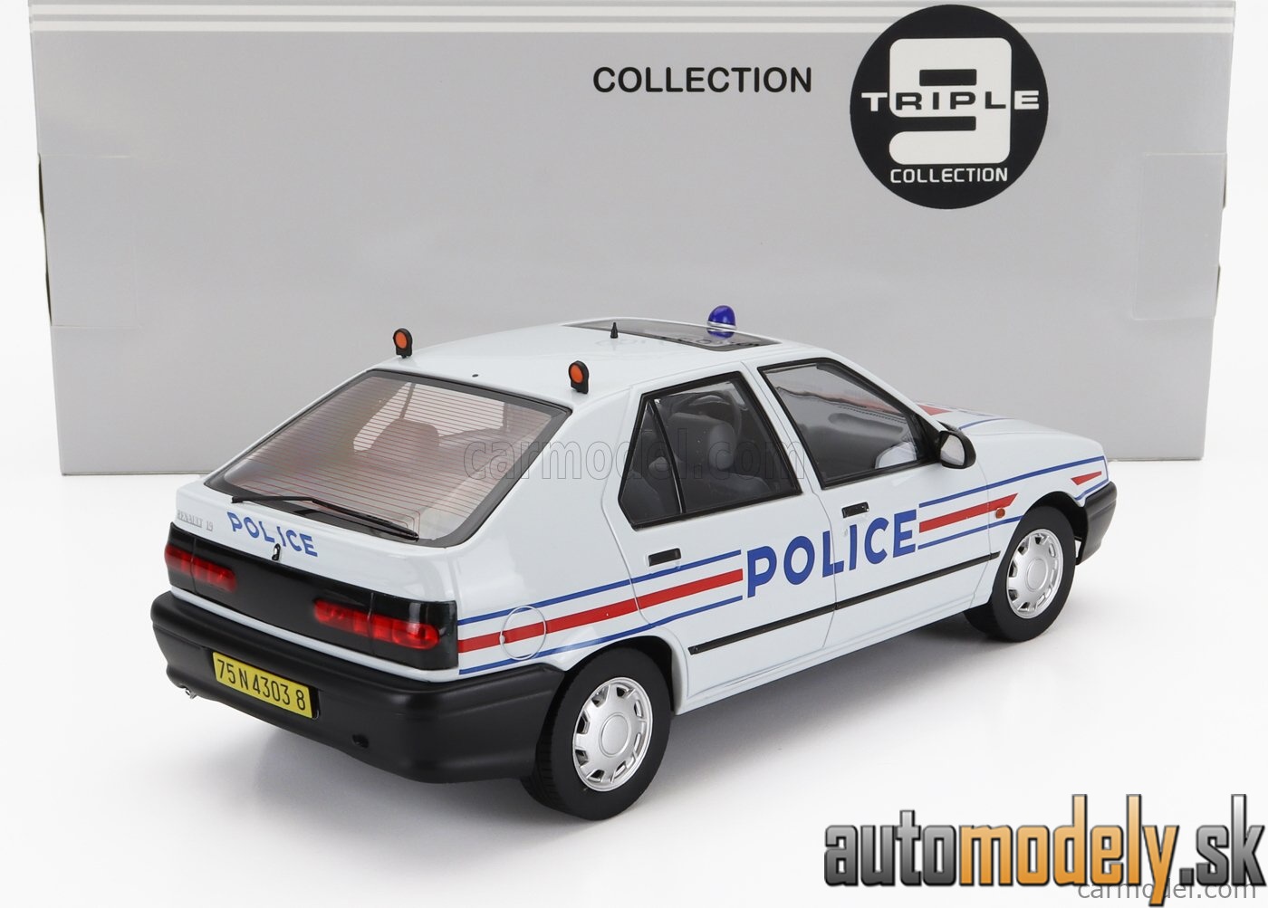 Triple9 - RENAULT R19 FRANCE POLICE 1994 WHITE RED BLUE - 1:18