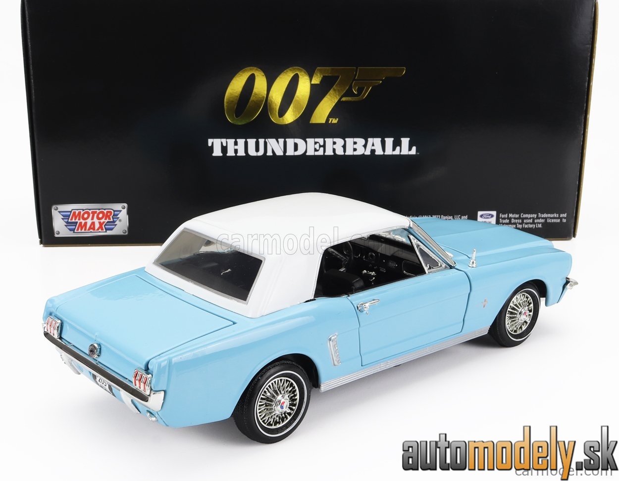 Motormax - FORD MUSTANG CONVERTIBLE SPIDER 1967 007 JAMES BOND THUNDERBALL OPERAZIONE TUONO LIGHT BLUE WHITE - 1:18