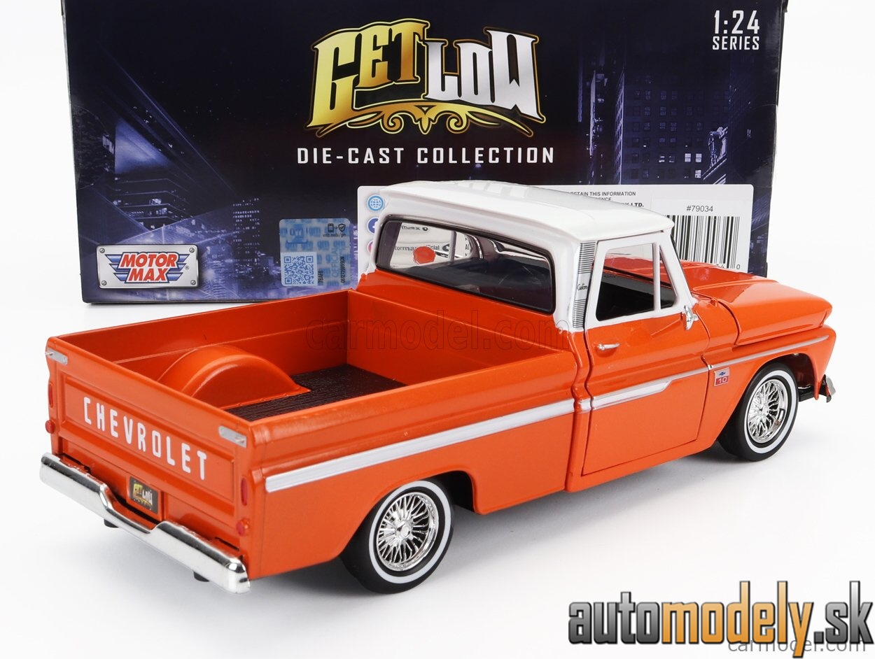 Motormax - CHEVROLET CHEVY C-10 FLEETSIDE PICK-UP CUSTOM 1966 ORANGE MET WHITE - 1:24