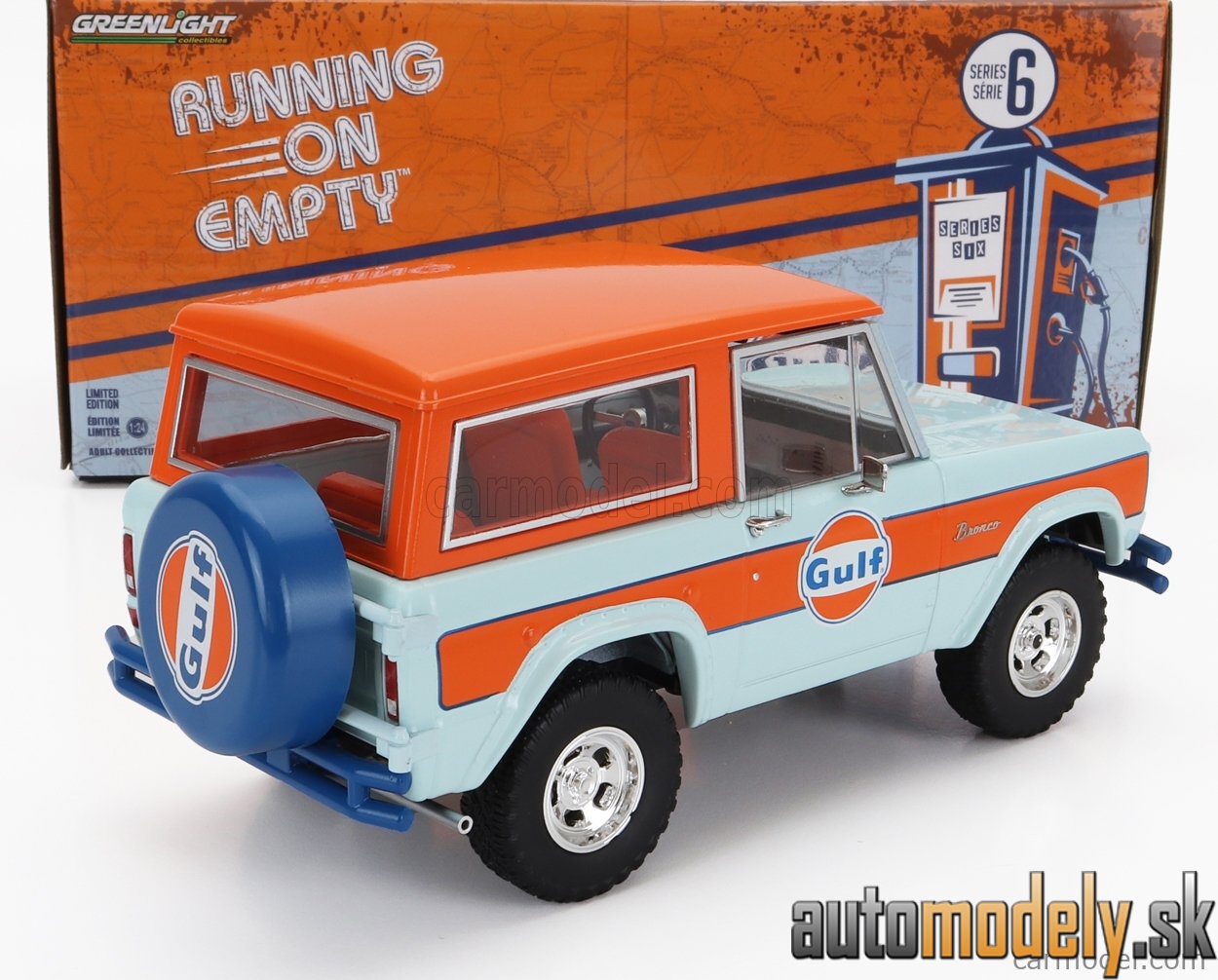 Maisto - FORD USA BRONCO OPEN GULF 1966 LIGHT BLUE ORANGE - 1:24