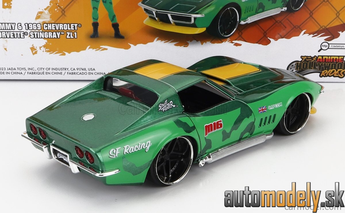 Jada - CHEVROLET CORVETTE ZL1 STINGRAY 1969 WITH CAMMY STREET FIGHTER FIGURE GREEN YELLOW - 1:24