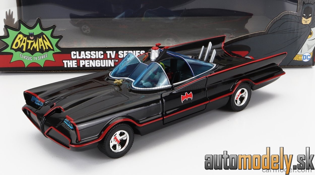 Jada - BATMAN BATMOBILE 1966 CLASSIC TV SERIES WITH BATMAN JOKER PINGUIN FIGURES BLACK RED - 1:24