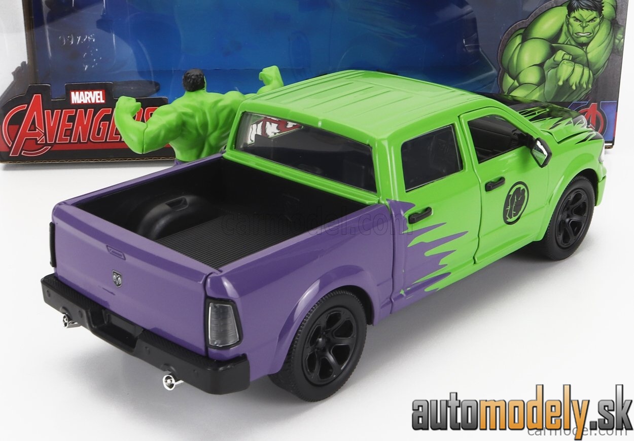 Jada - DODGE RAM 1500 PICK-UP WITH HULK FIGURE MARVEL AVENGERS 2014 GREEN PURPLE - 1:24