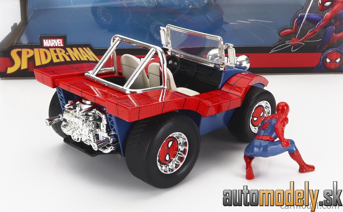 Jada - MAYERS MANX BUGGY WITH SPIDERMAN FIGURE MARVEL 1964 BLUE RED - 1:24