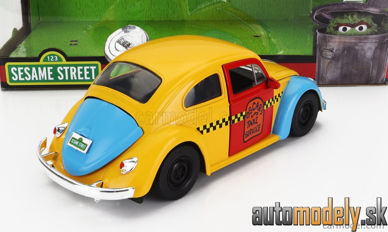 Jada - VOLKSWAGEN BEETLE MAGGIOLINO WITH OSCAR THE GROUNCH SESAME STREET FIGURE 1959 YELLOW RED BLUE - 1:24