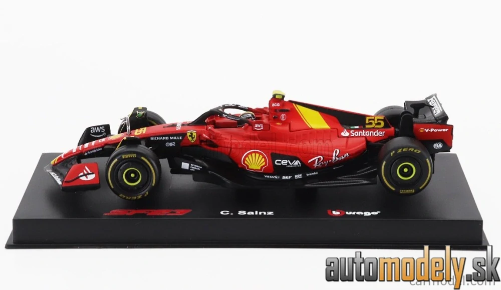 Bburago - FERRARI F1 SF-23 TEAM SCUDERIA FERRARI N 55 POLE POSITION 3rd MONZA ITALY GP 2023 CARLOS SAINZ - 1:43