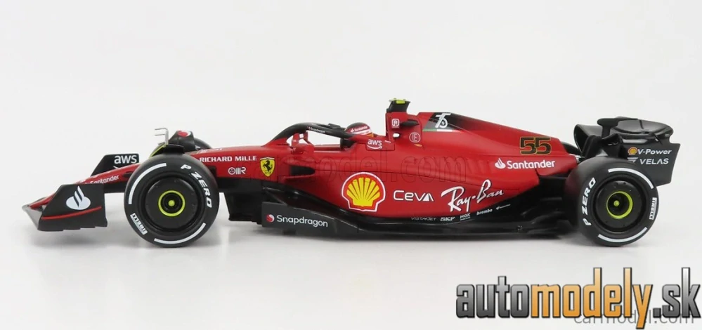 BURAGO - FERRARI - F1-75 SCUDERIA FERRARI N 55 SEASON 2022 CARLOS SAINZ - WHITE WHEELS - 1:18