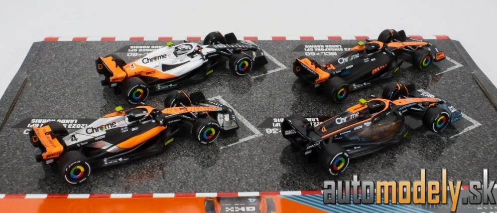 BURAGO - McLAREN - F1 SET 4X - TEAM MCLAREN MCL36 N 4 ABU DHABI GP 2022 - MCL60 N 4 SINGAPORE GP - MONACO GP - BRITISH GP 2023 LANDO NORRIS - 1:43