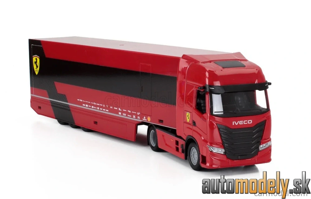 BURAGO - IVECO FIAT - SET TRUCK S-WAY 570 TRUCK CAR TRANSPORTER TEAM SCUDERIA FERRARI WITH F1 SF-24 N 16 SEASON 2024 CHARLES LECLERC - 1:43
