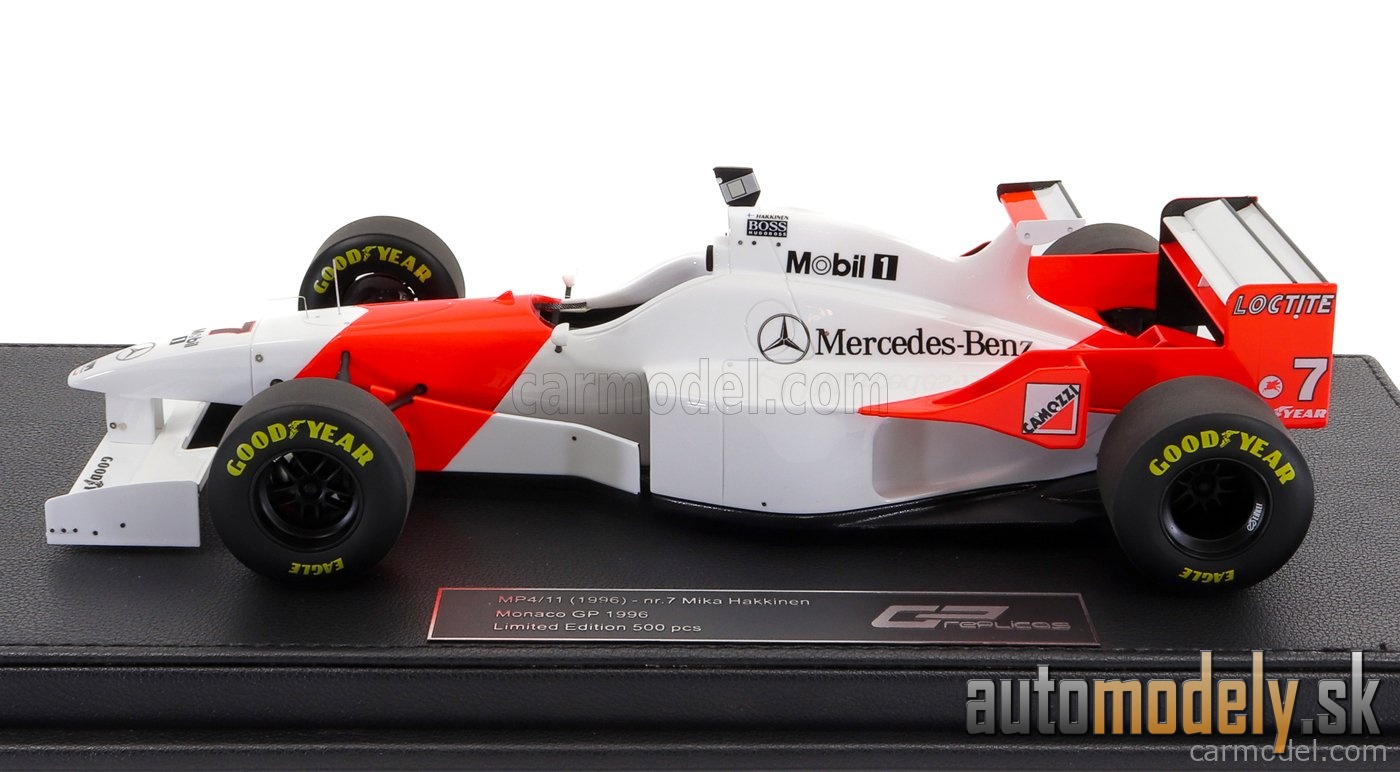 GP-REPLICAS - McLAREN - F1 MP4/11 3.0L V10 TEAM MERCEDES CENTRAL WING N 7 6th MONACO GP 1996 MIKA HAKKINEN - CON VETRINA - WITH SHOWCASE - 1:18