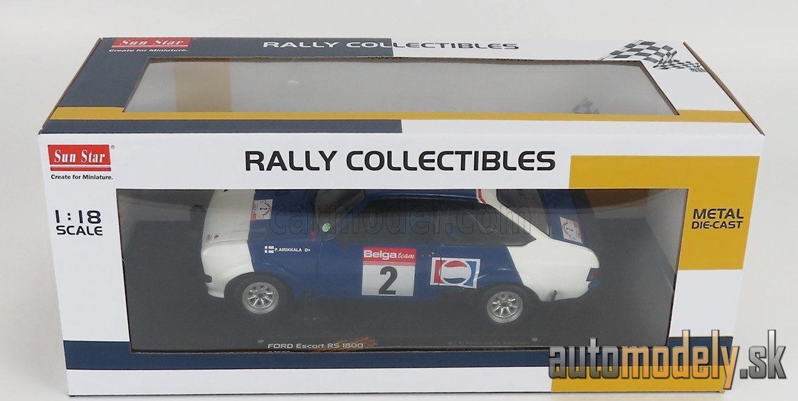 SUN-STAR - FORD ENGLAND - ESCORT RS1800 (night version) PEPSI-COLA N 2 RALLY CIRCUIT DE ARDENNES 1983 P.AIRIKKALA - J.PIRONEN- 1:18