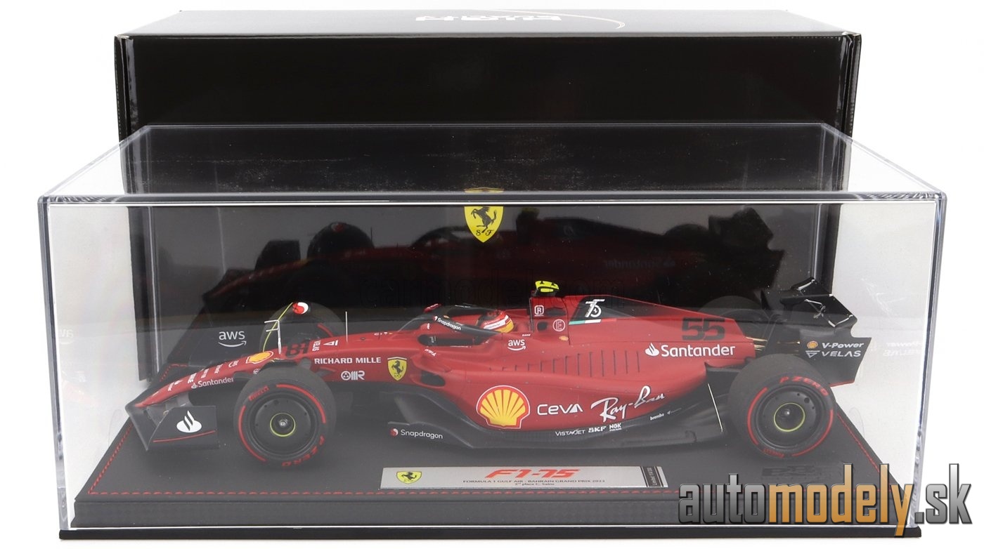 BBR-MODELS - FERRARI - F1-75 TEAM SCUDERIA FERRARI N 55 2nd BAHRAIN GP 2022 CARLOS SAINZ - CON VETRINA - WITH SHOWCASE - 1:18