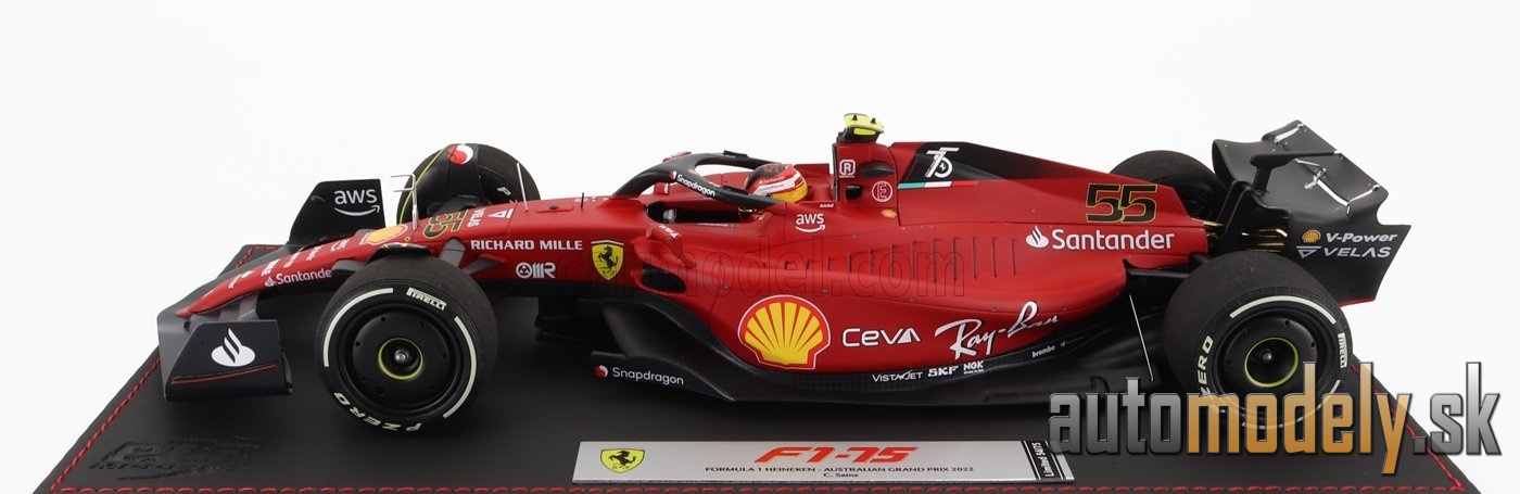 BBR-MODELS - FERRARI - F1-75 TEAM SCUDERIA FERRARI N 55 AUSTRALIAN GP 2022 CARLOS SAINZ - CON VETRINA - WITH SHOWCASE - 1:18