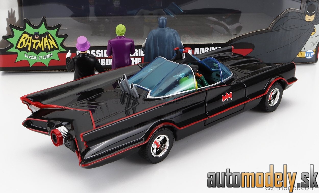 Jada - BATMAN BATMOBILE 1966 CLASSIC TV SERIES WITH BATMAN JOKER PINGUIN FIGURES BLACK RED - 1:24