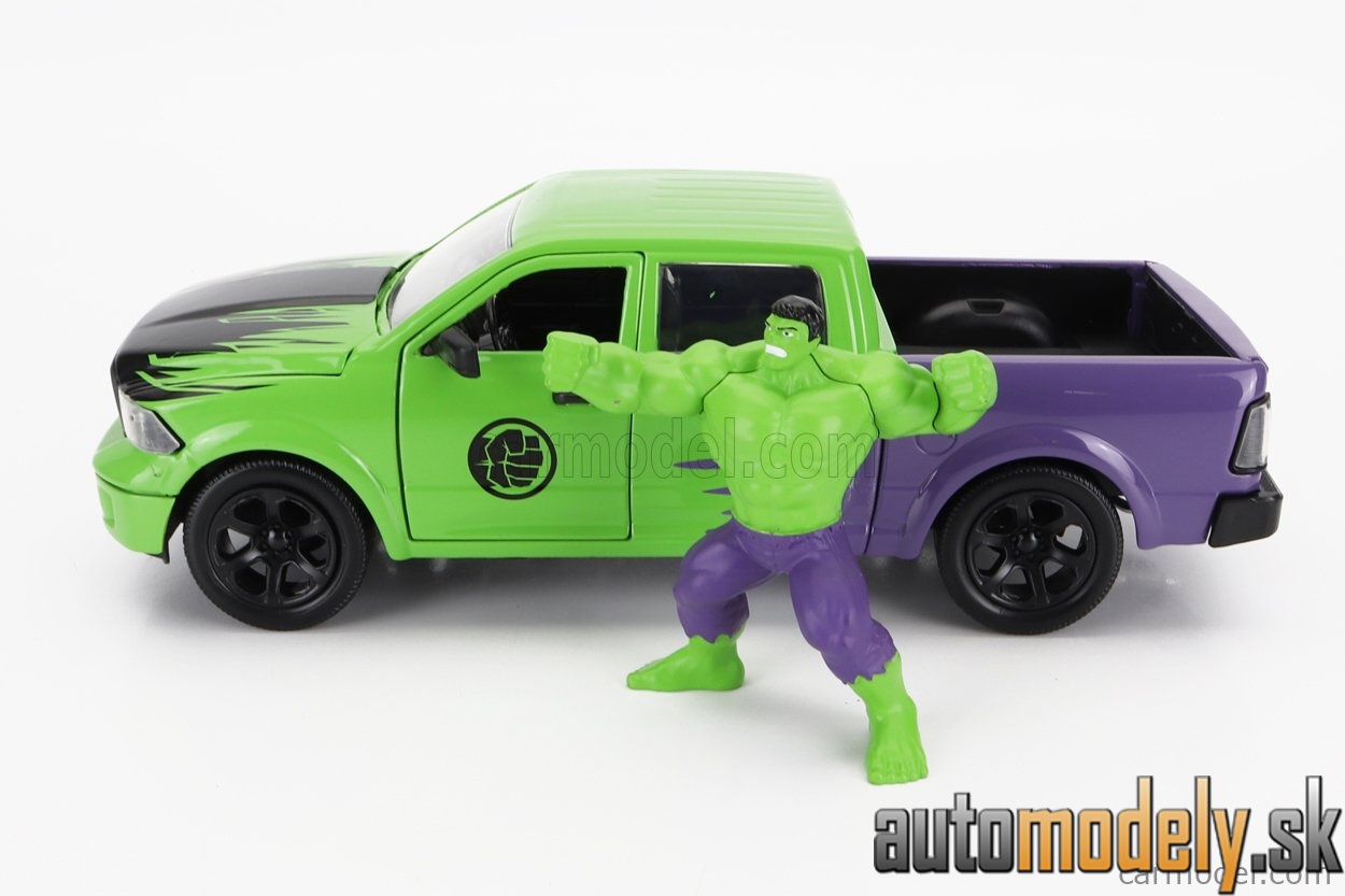 Jada - DODGE RAM 1500 PICK-UP WITH HULK FIGURE MARVEL AVENGERS 2014 GREEN PURPLE - 1:24