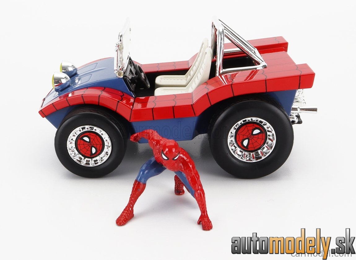 Jada - MAYERS MANX BUGGY WITH SPIDERMAN FIGURE MARVEL 1964 BLUE RED - 1:24