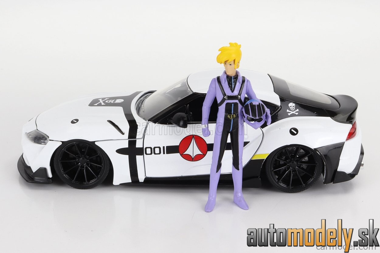 Jada - TOYOTA SUPRA WITH ROY FOCKER FIGURE ROBOTECH 2020 WHITE BLACK - 1:24
