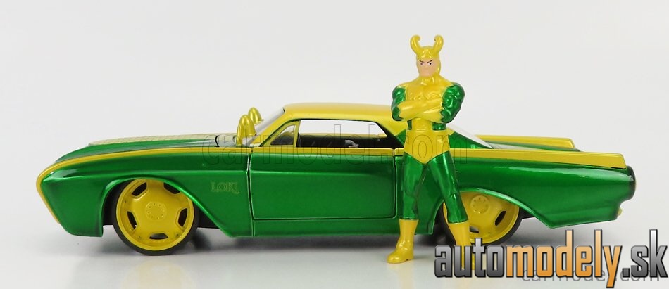Jada - FORD USA THUNDERBIRD WITH MARVEL LOKI 1963 GREEN YELLOW - 1:24