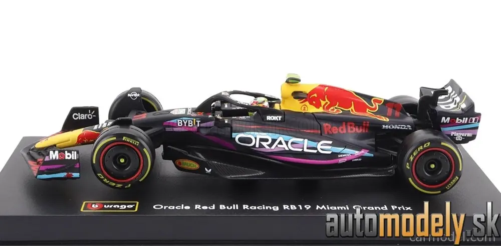 BURAGO - RED BULL F1 RB19 TEAM ORACLE RED BULL RACING N 11 2nd MIAMI GP 2023 SERGIO PEREZ WITH HELMET AND PLASTIC SHOWCASE MATT BLUE - 1:43