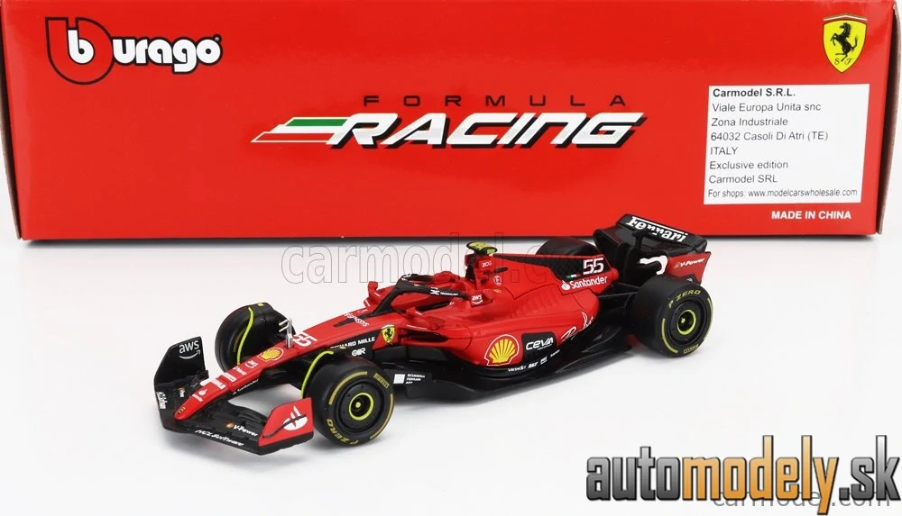 Bburago - FERRARI - SET F1 2X SF-23 TEAM SCUDERIA FERRARI N 16 SEASON 2023 CHARLES LECLERC + N 55 SEASON 2023 CARLOS SAINZ - 1:43