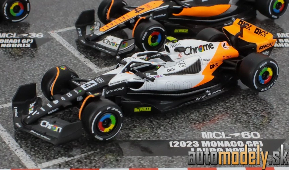 BURAGO - McLAREN - F1 SET 4X - TEAM MCLAREN MCL36 N 4 ABU DHABI GP 2022 - MCL60 N 4 SINGAPORE GP - MONACO GP - BRITISH GP 2023 LANDO NORRIS - 1:43