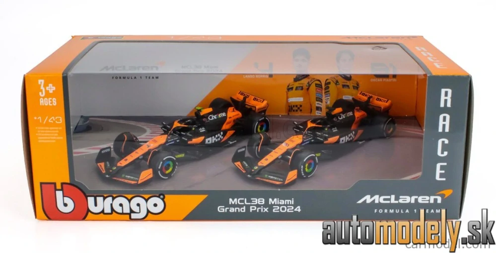 BURAGO - McLAREN - SET F1 2X MCL38 TEAM MCLAREN N 4 SEASON 2024 LANDO NORRIS + N 81 SEASON 2024 OSCAR PIASTRI - 1:43
