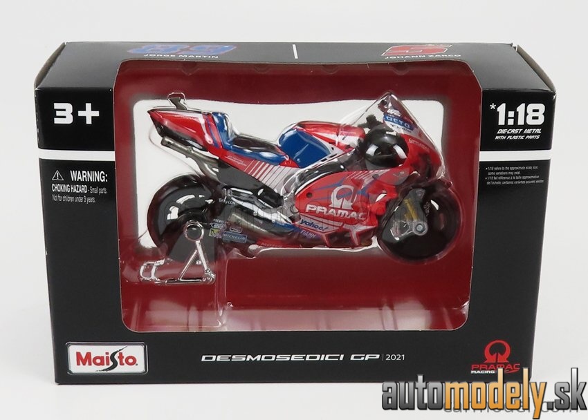 Maisto - DUCATI - DESMOSEDICI GP21 PRAMAC RACING TEAM N 5 MOTOGP 2021 JOHANN ZARCO - RED - 1:18