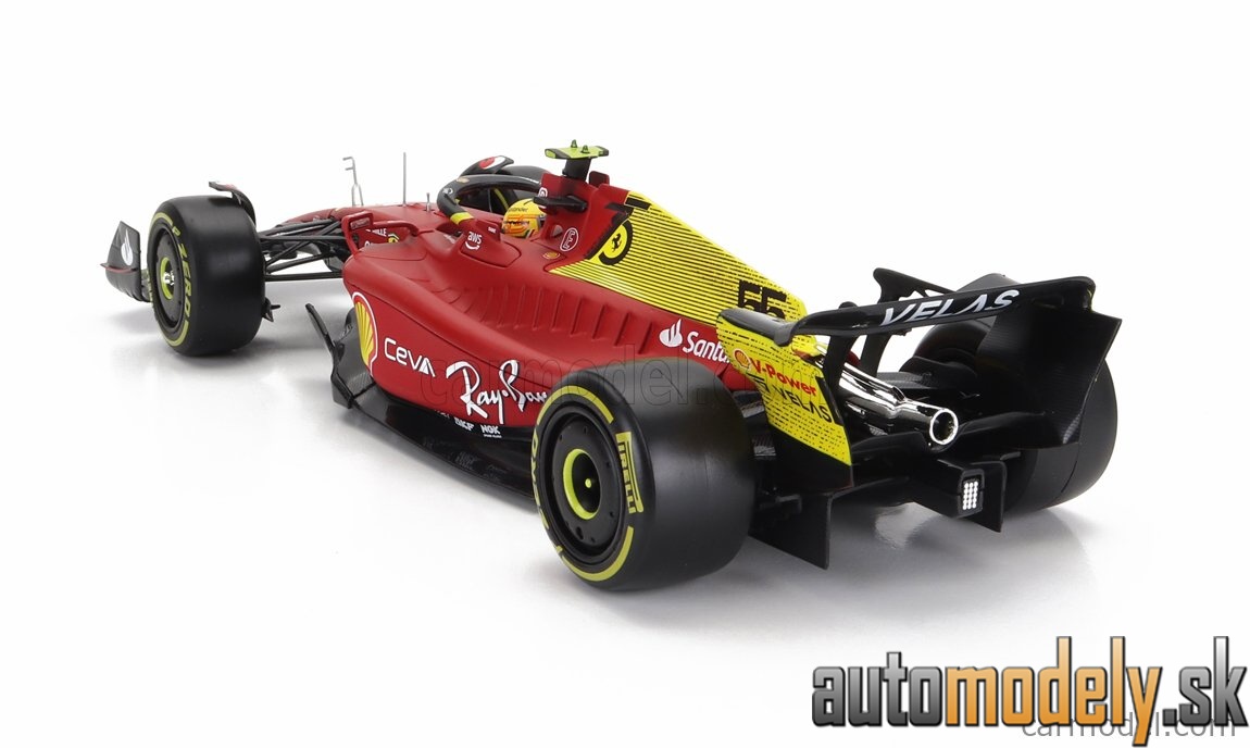 Bburago - FERRARI F1-75 SCUDERIA FERRARI N 55 4th MONZA GP ITALY 2022 CARLOS SAINZ WITH PILOT AND SHOWCASE RED YELLOW - 1:24