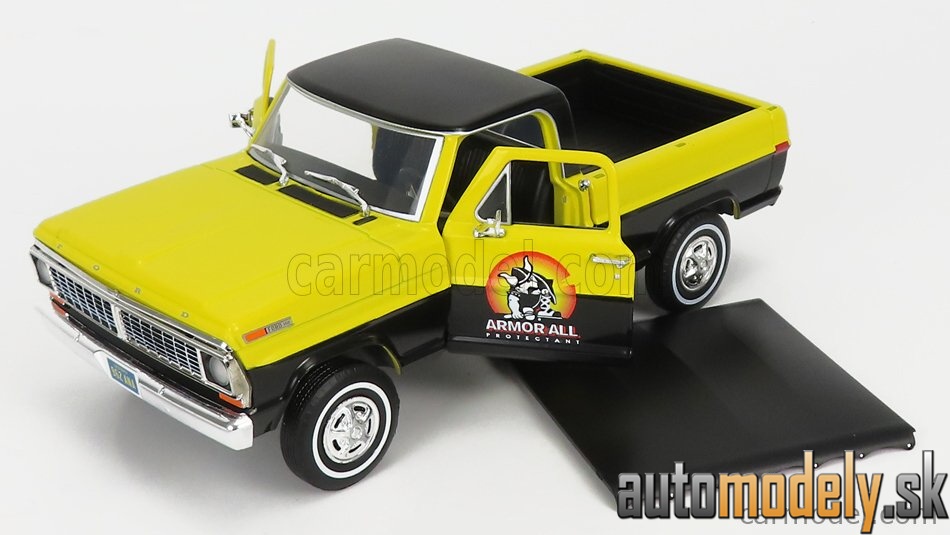 GreenLight - FORD USA F-100 PICK-UP ARMOR ALL WITH BLACK COVER 1970 YELLOW BLACK - 1:24