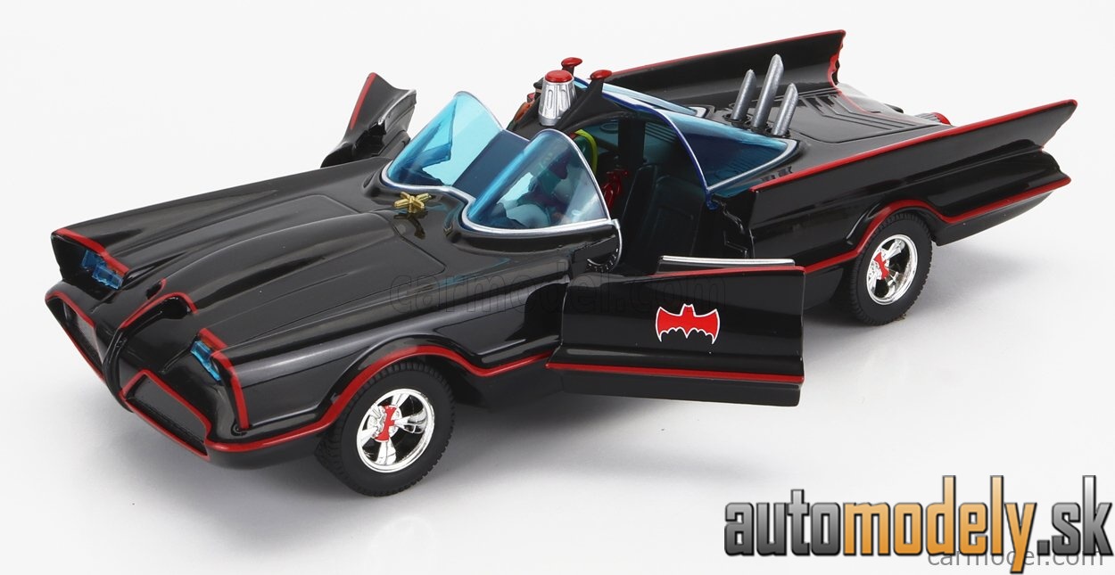 Jada - BATMAN BATMOBILE 1966 CLASSIC TV SERIES WITH BATMAN JOKER PINGUIN FIGURES BLACK RED - 1:24