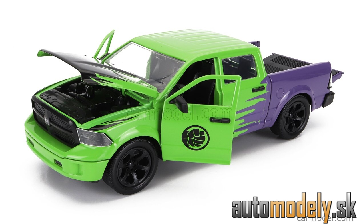 Jada - DODGE RAM 1500 PICK-UP WITH HULK FIGURE MARVEL AVENGERS 2014 GREEN PURPLE - 1:24